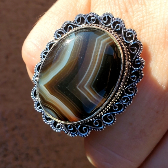 New Botswana Agate Antique Design 925 Silver Statement Ring. - Picture 4 of 15